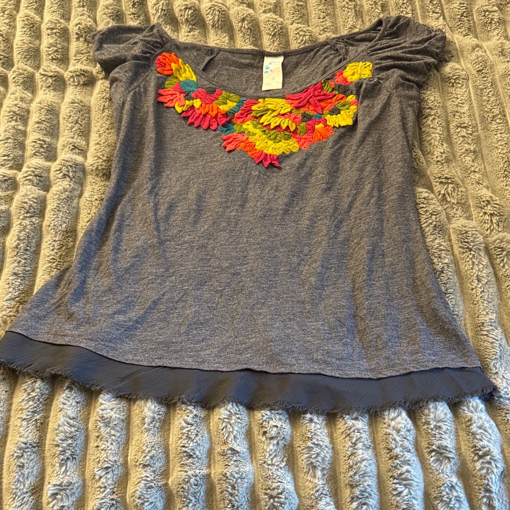 FEATURED ON”10 Things I Hate about You” Gra Women's Top with Colorful Embroidery